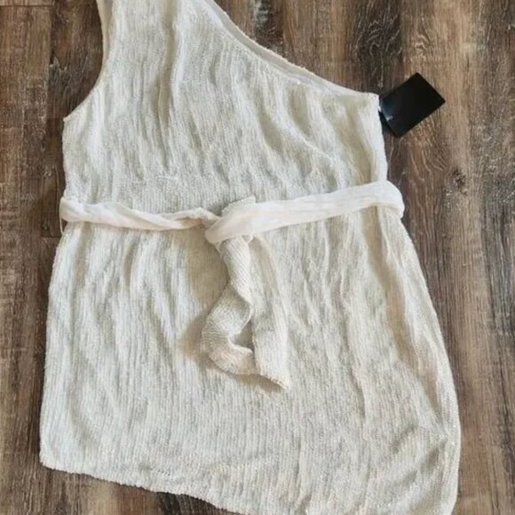 Retrofete Ella Sequin Dress in White Size XL One Shoulder NWT Belt Sleeveless - Picture 2 of 4